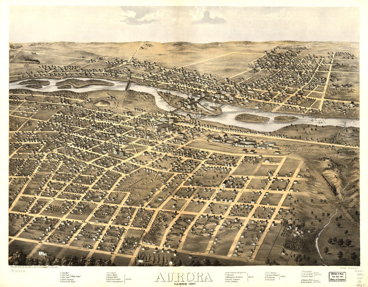 Aurora, Illinois 1867. LOC 73693341 de A.; Chicago Lithographing Co. Ruger