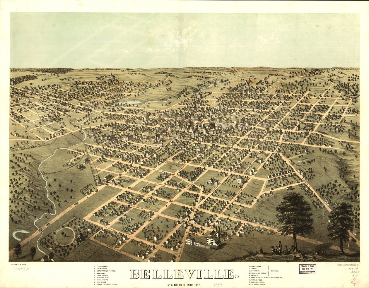 Belleville, St. Clair Co, Illinois 1867. LOC 73693343 de A.; Chicago Lithographing Co. Ruger