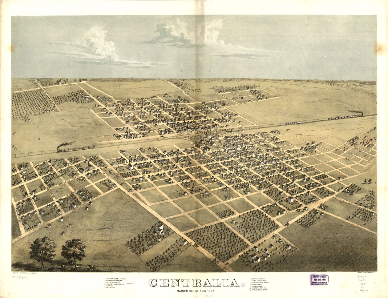 Centralia, Marion Co., Illinois 1867. LOC 73693347 de A.; Chicago Lithographing Co. Ruger