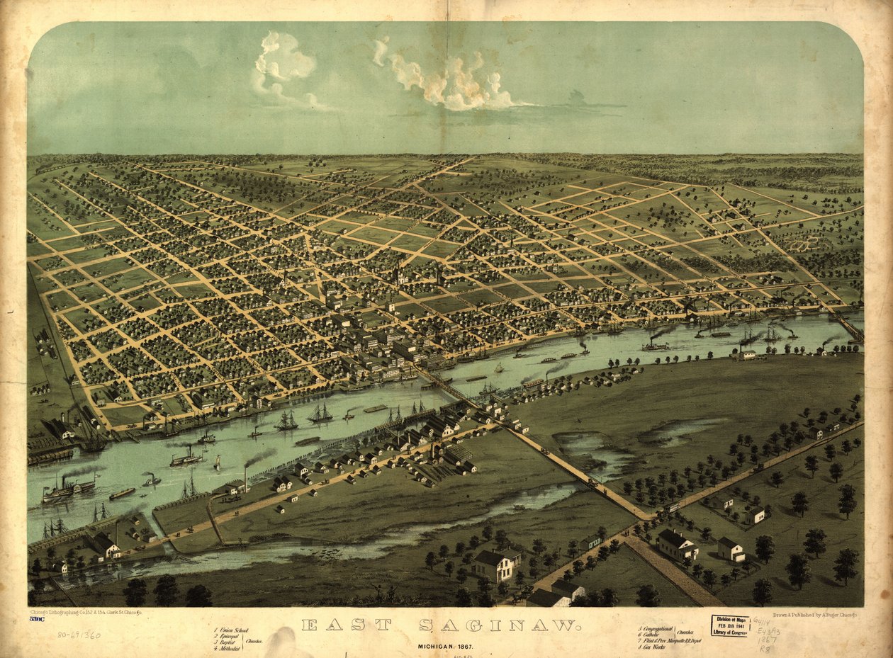 East Saginaw, Michigan, 1867 LOC 80691360 de A.; Chicago Lithographing Co. Ruger