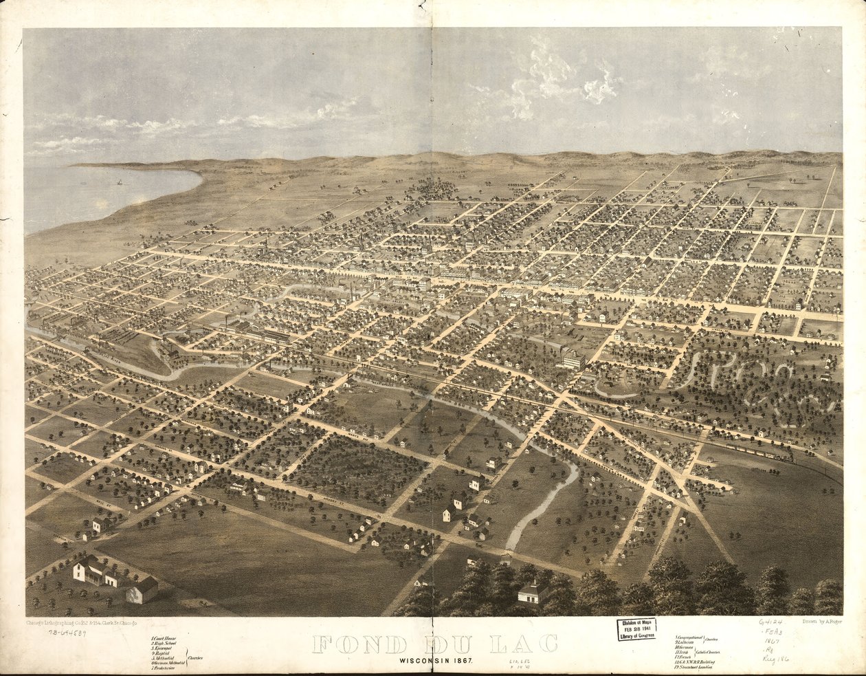 Fond du Lac, Wisconsin 1867. LOC 73694539 de A.; Chicago Lithographing Co. Ruger