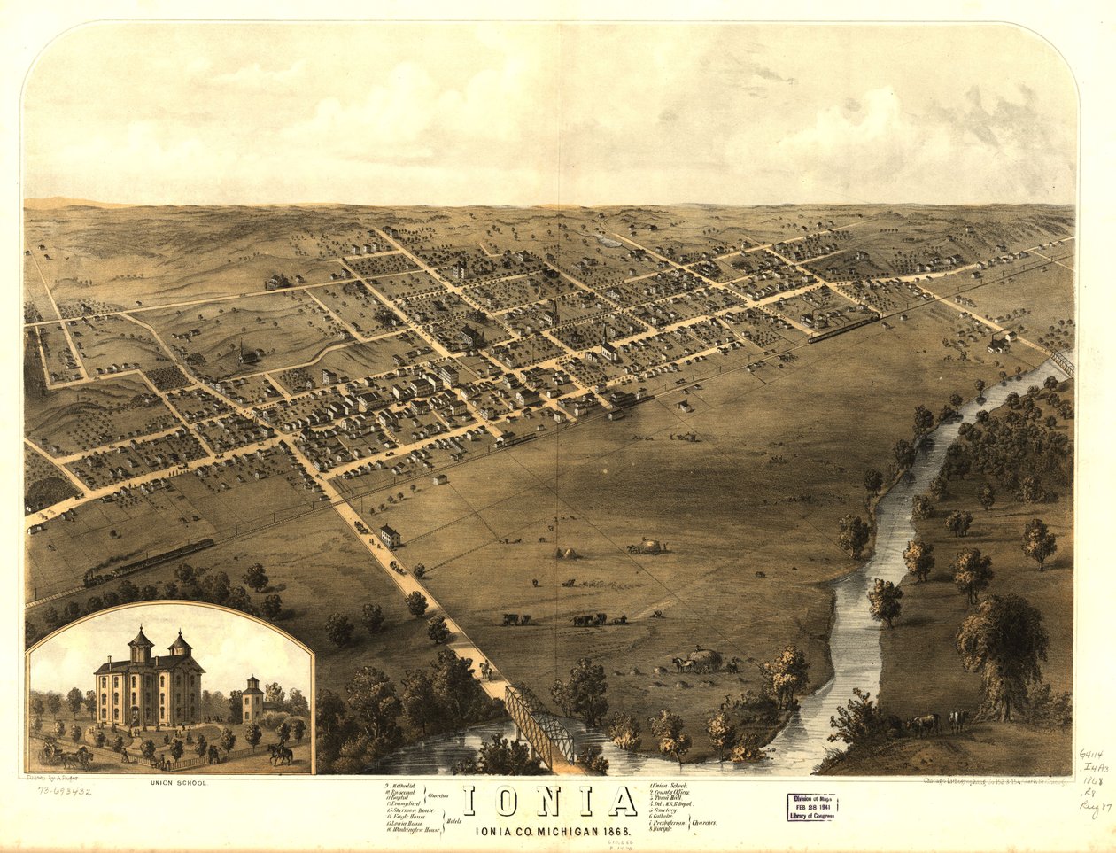Ionia, Ionia Co, Michigan 1868. LOC 73693432 de A.; Chicago Lithographing Co. Ruger