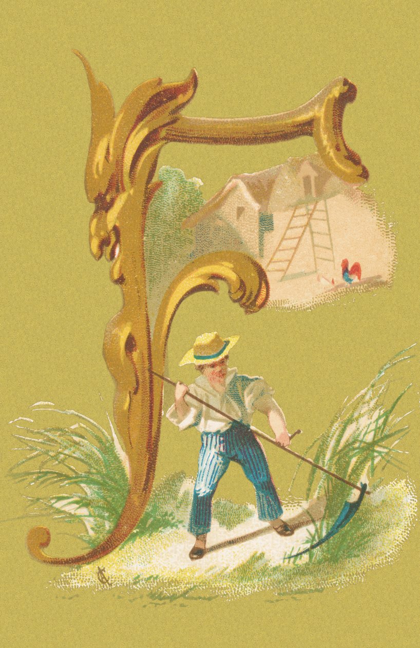 F: cortador de grama, falso, feno, fazenda (lito colorido) de A. Cordier