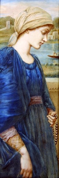 Flamma Vestalis depois de Sir E. C. Burne-Jones, c.1890 (aguarela sobre marfim) de A. Corsi Lalli