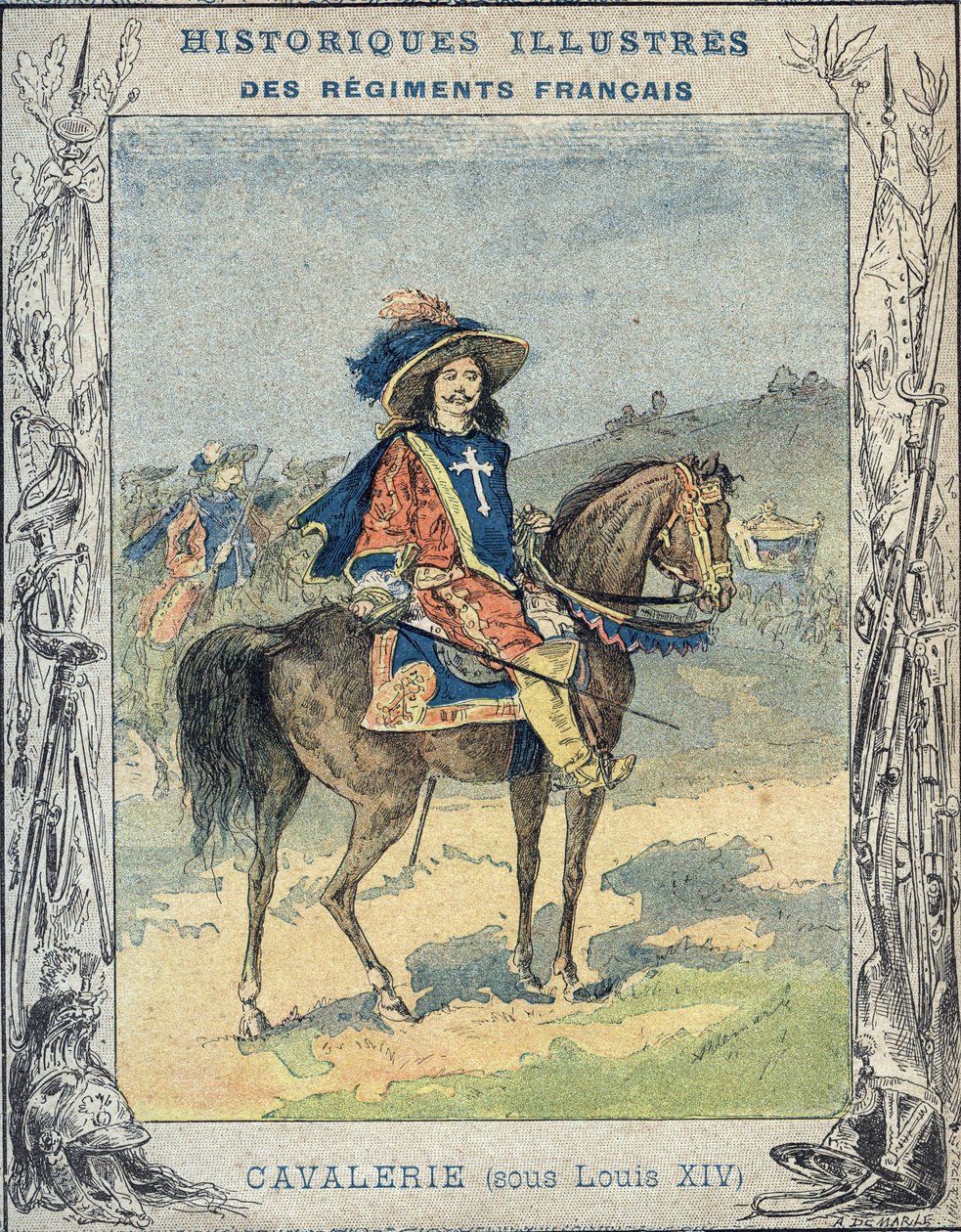 Cavalaria sob Louis XIV - De uma manga protectora para livros escolares, final do século XIX - Cavalaria sous Louis XIV - ilustração de A Demarle - História de um caderno de protecção, final do século XIX - de A. Demarle