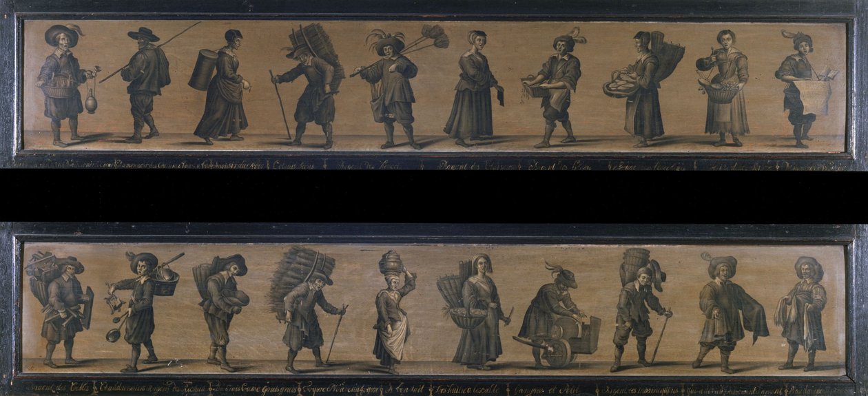 Les Cris de Paris, em 1634 (óleo sobre madeira) de A. Doy