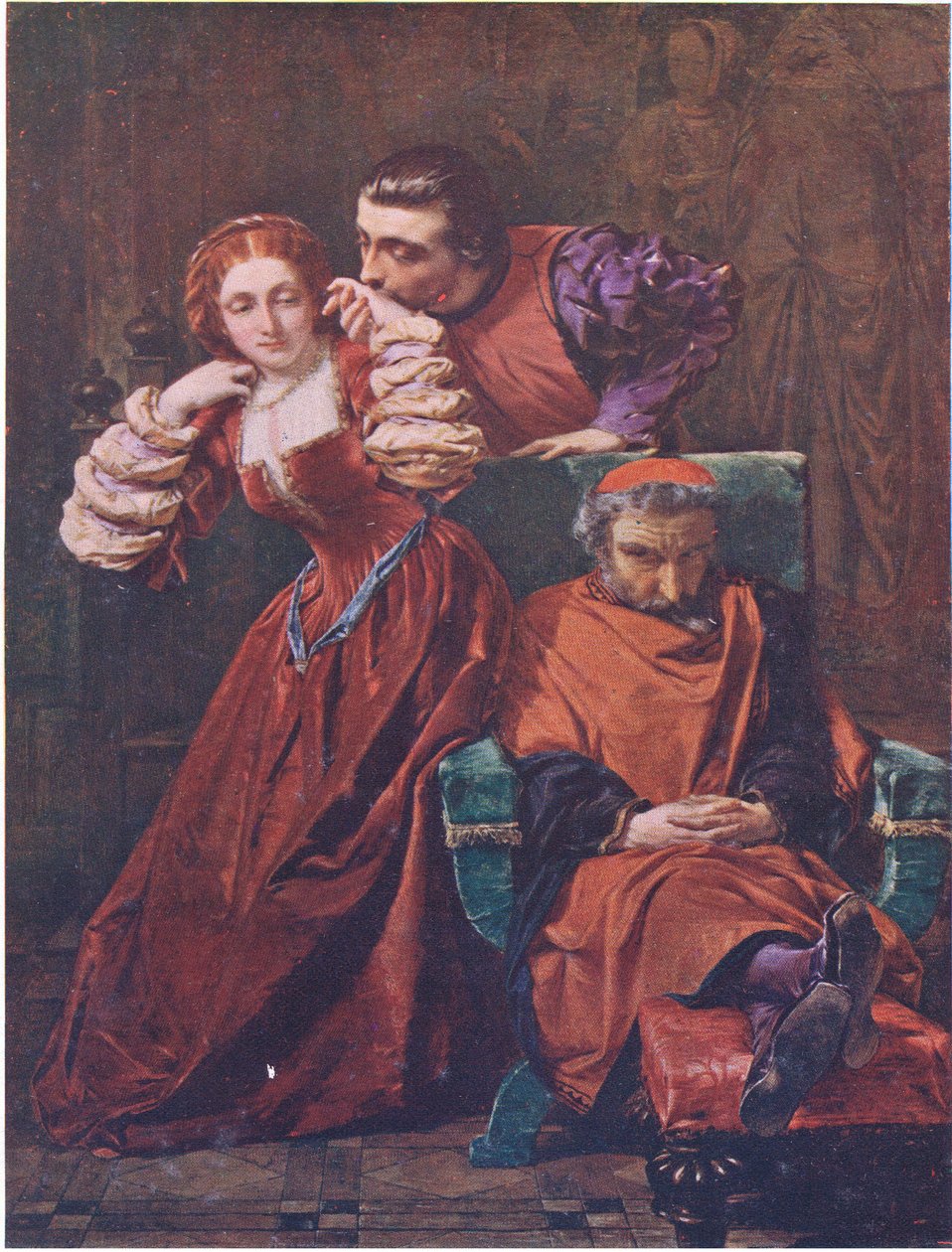 Silvia and Valentine (The Two Gentlemen of Verona) "This love of theirs myself have eoften seen, haply, whenthey have judged me fast asleep", from The Complete Works of William Shakespeare pub.by J Coker & Co Ltd (colour litho) de A. E. Elmore