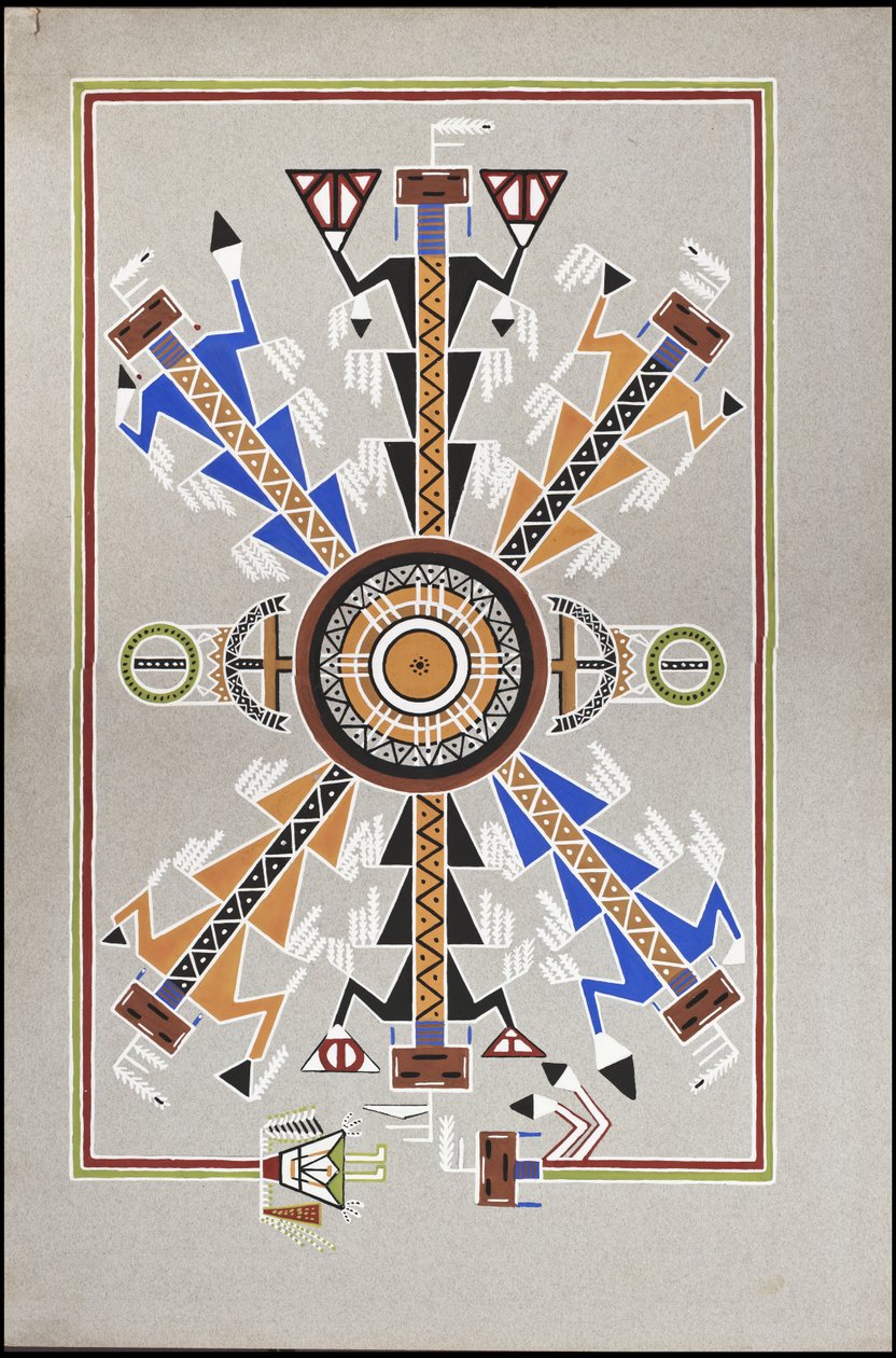Desenhos que representam o local de enterro de "Cadunce", um índio Chippewa "Medicine Man", uma pintura em areia Navajo e pinturas em pedra Crow de A. Grossman