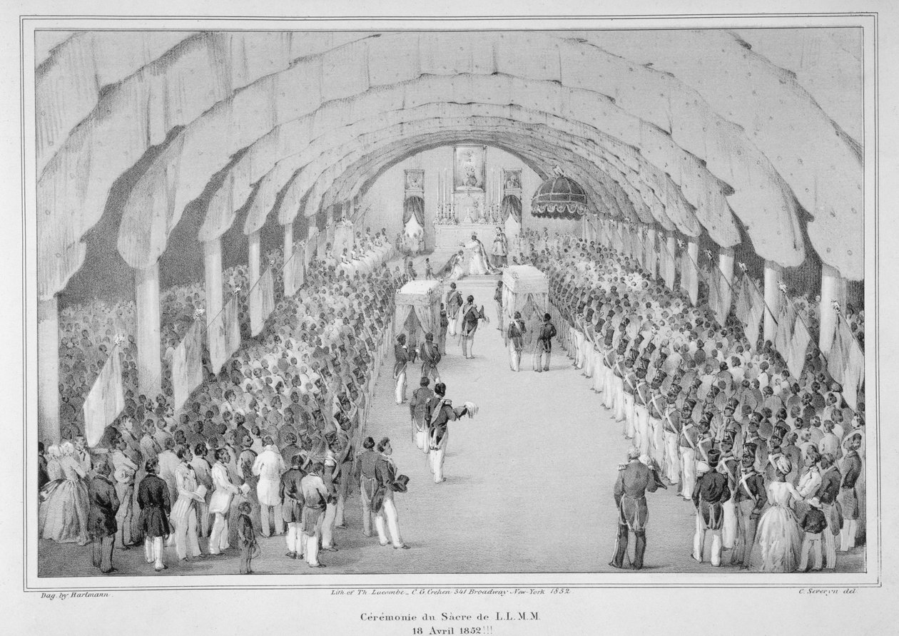 Coroação do general Faustin Soulouque (c.1785-1867) como imperador do Haiti, 18 de abril de 1852, de &39;Album Imperiale d&39;Haiti&39;, gravado por Severyn, publicado em Nova York, 1852 de A. Hartmann
