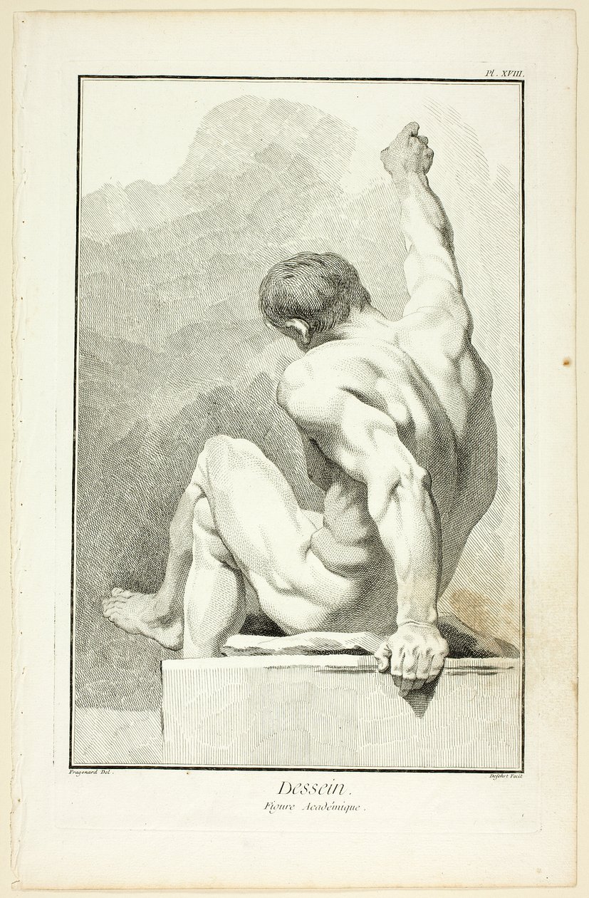 Desenho: Figura académica, da Encyclopédie de A. J. Defehrt