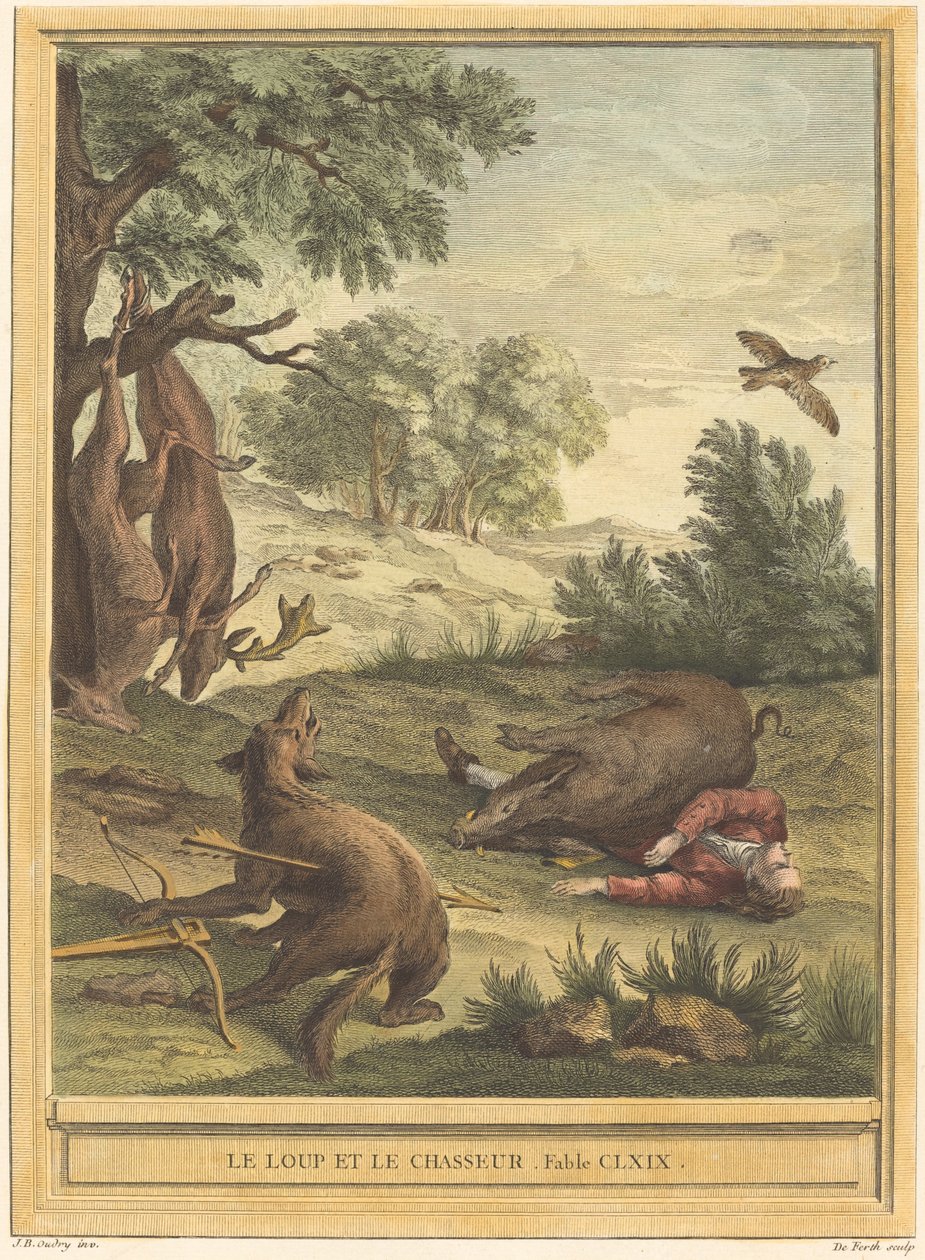 O Lobo e o Caçador de A. J. de Fehrt after Jean Baptiste Oudry