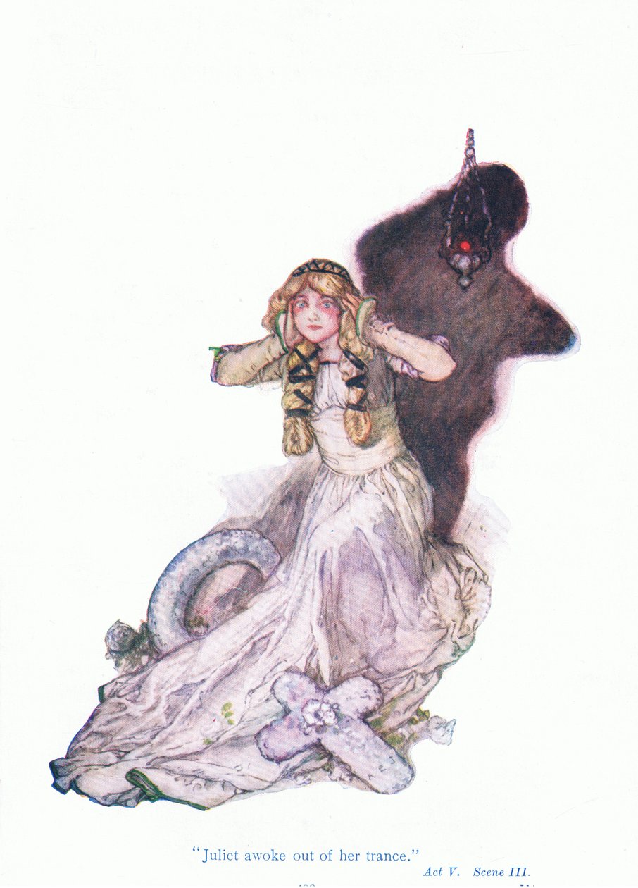 Julieta acordou do atrance (Romeu e Julieta), de Tales from Shakespeare pub. por Ward Lock & Co Ltd de A. Jackson