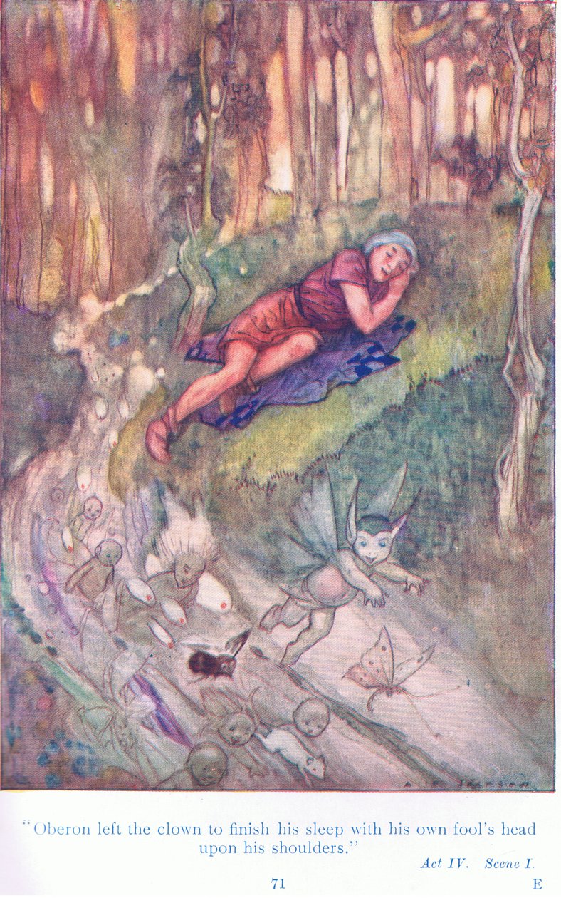 Oberon deixou o palhaço para terminar seu sono com a cabeça do tolo sobre os ombros (A Midsummer Night