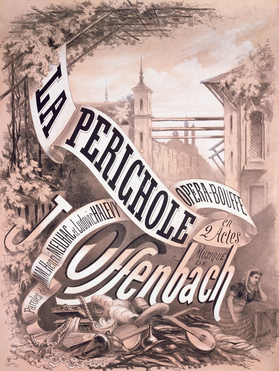 Cartaz para &39;La Perichole&39;, uma opereta de Jacques Offenbach (1819-1880) Henri Meilhac (1830-97) e Ludovic Halevy (1834-1908) 1868 (litografia) de A. Jannin