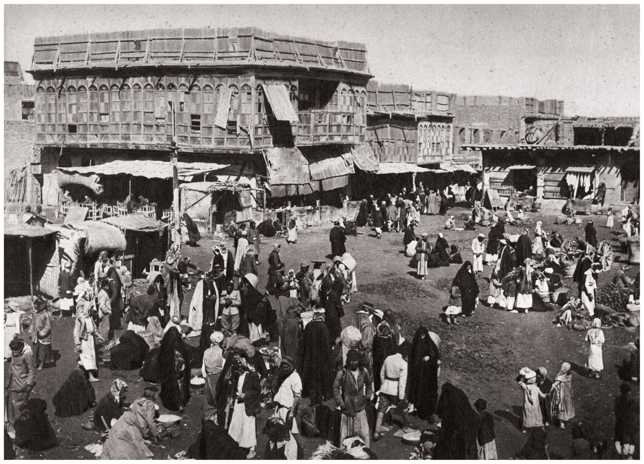 O mercado de Dijaj Mercado, Basra, no Iraque, em 1925. de A. Kerim
