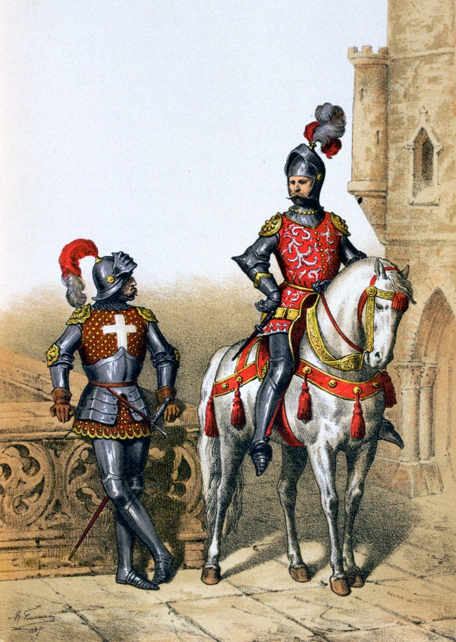 Capitão dos arqueiros em Paris e um cavaleiro, século 15, 1887 de A. Lemercier