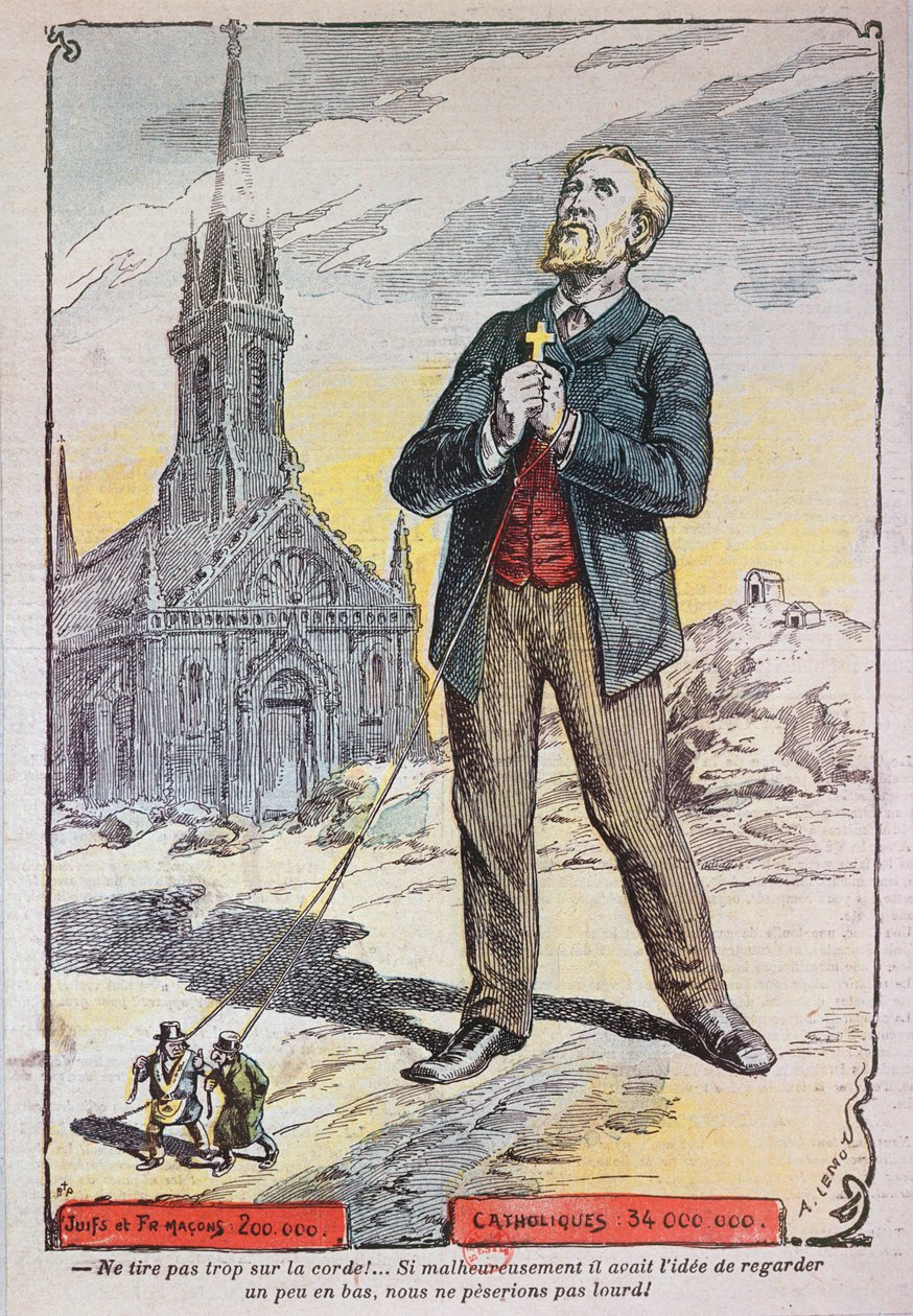 Caricatura da revista católica &39;Le Pelerin&39;, referindo-se à política de laicização do governo francês no início do século XX, c.1902-05 de A Lemot