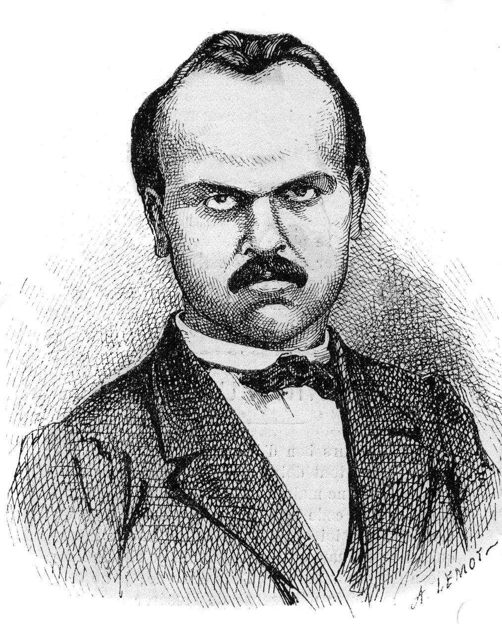 Retrato de Louis Noir (1837-1901) Escritor francês - gravura de Lemot de 1870 de A Lemot
