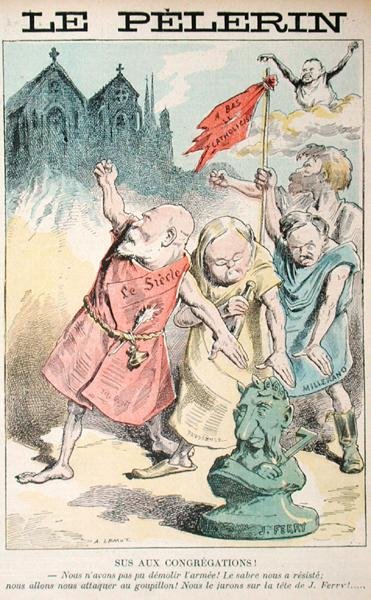 "Sus aux congregations", desenho animado de "Le Pelerin". de A Lemot