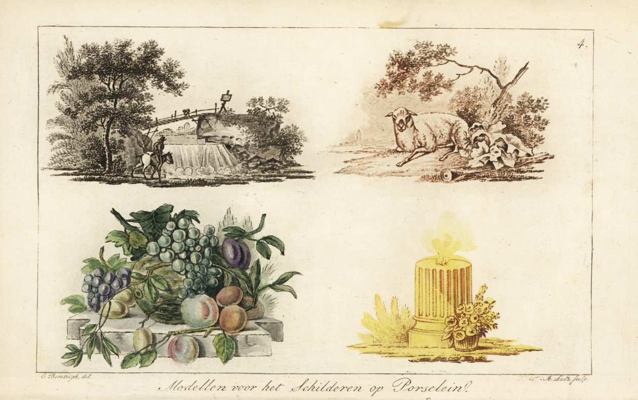 Padrões para pintura em porcelana: paisagens, frutas, vela de A. Lutz