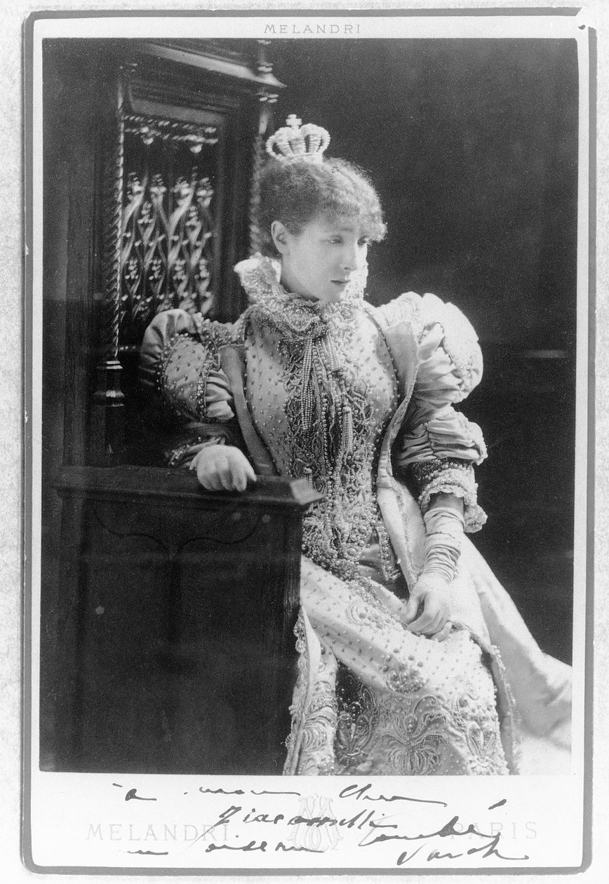 Sarah Bernhardt (1844-1923) no papel de Marie de Neubourg em &39;Ruy Blas&39; de Victor Hugo (1802-85) de A. Melandri
