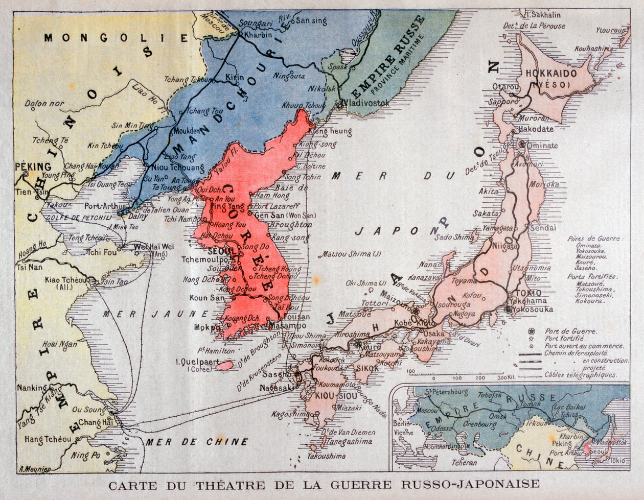 Mapa do teatro da Guerra Russo-Japonesa, 1904 de A Meunier