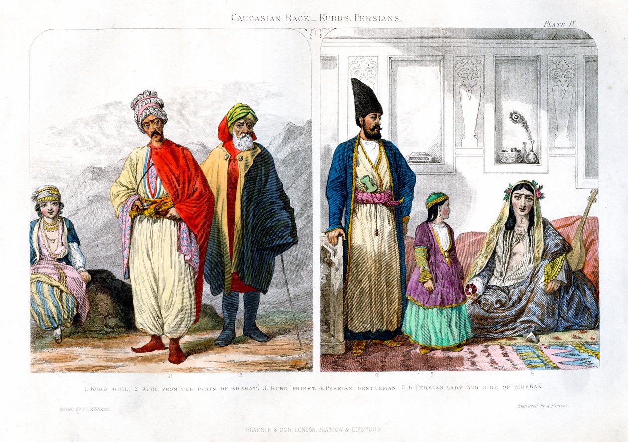 Raça caucasiana, curdos e persas, 1873. de A. Portier