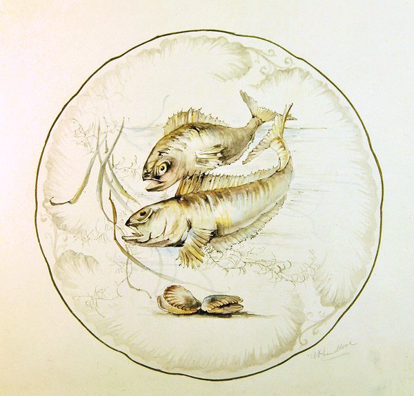 Projeto Wedgwood para um prato, c.1880 (aquarela sobre papel) de A. Proudlove