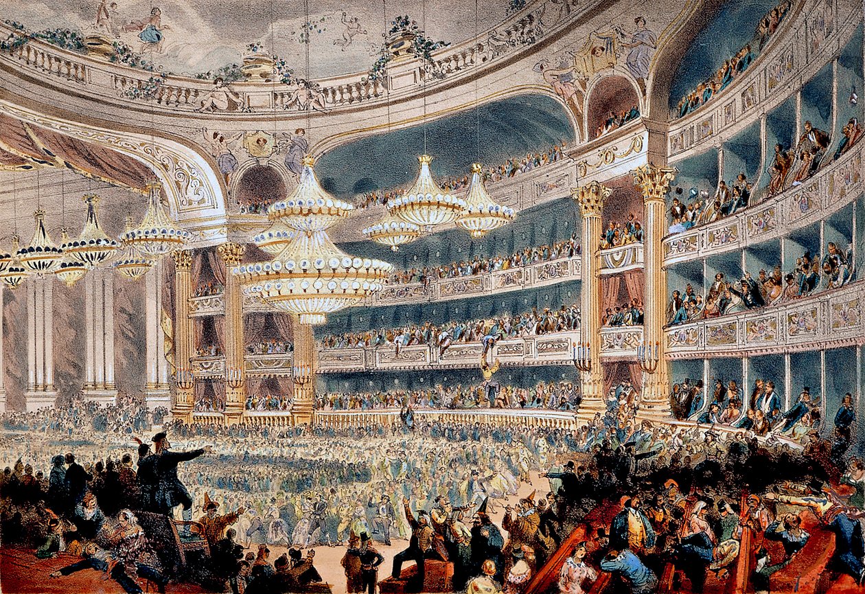 Baile na Opera de la rue Le Peletier em Paris por volta de 1850 - Gravação por um reitor de A Provost