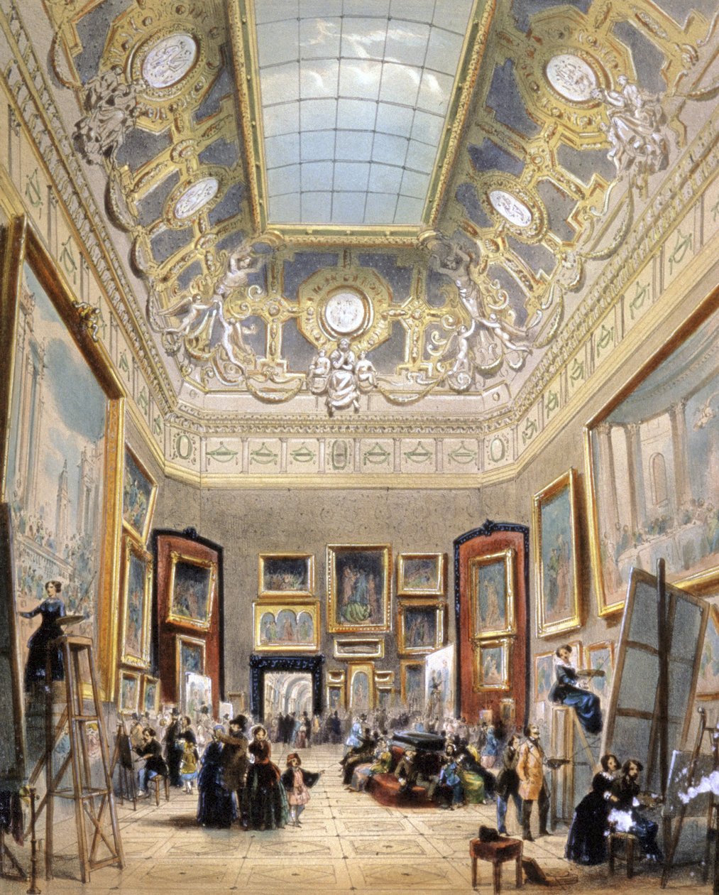 Dia de estudo no Louvre, c.1850 (litografia) de A Provost