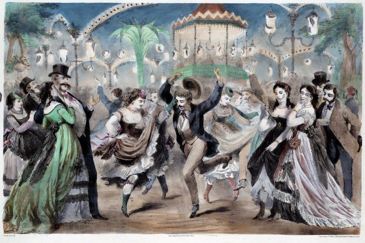 O baile de dança Mabille Scene. Litografia de A. Provost (activo por volta de 1834-1855) Paris, Musee Carnavalet de A Provost