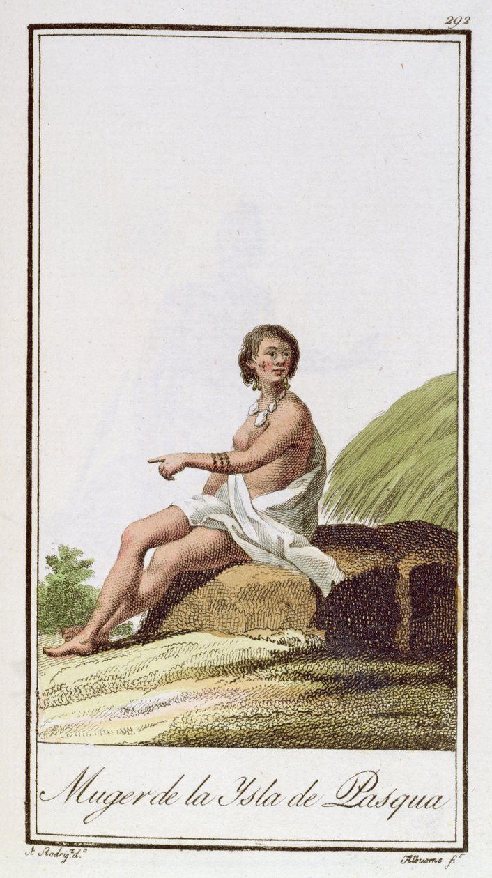 Uma mulher da ilha de Páscoa, gravada por Albuerne, 1799 de A. Rodriguez