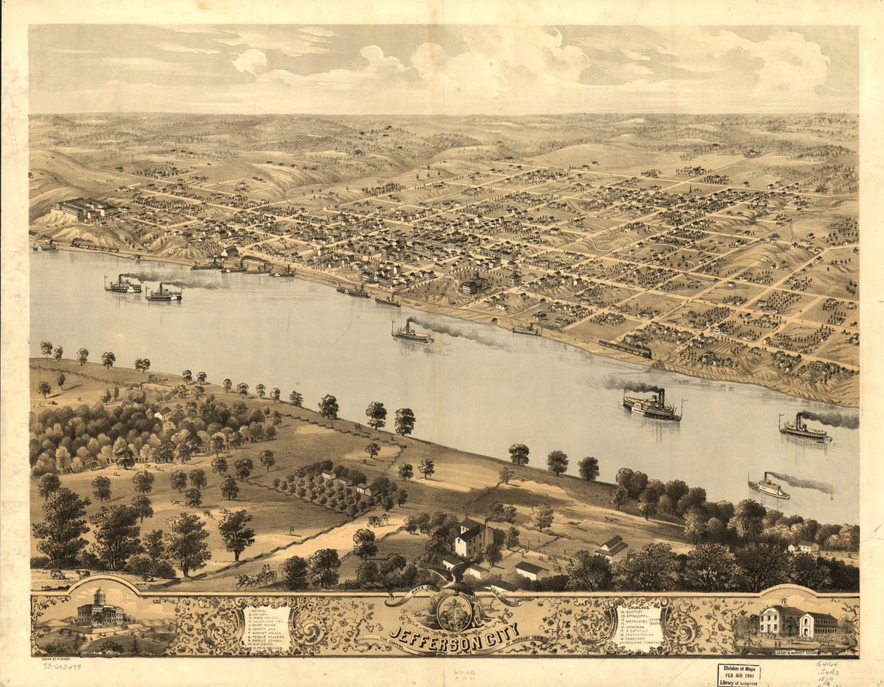 Vista aérea de Jefferson City, a capital do Missouri, 1869. LOC 73693479 de A. Ruger