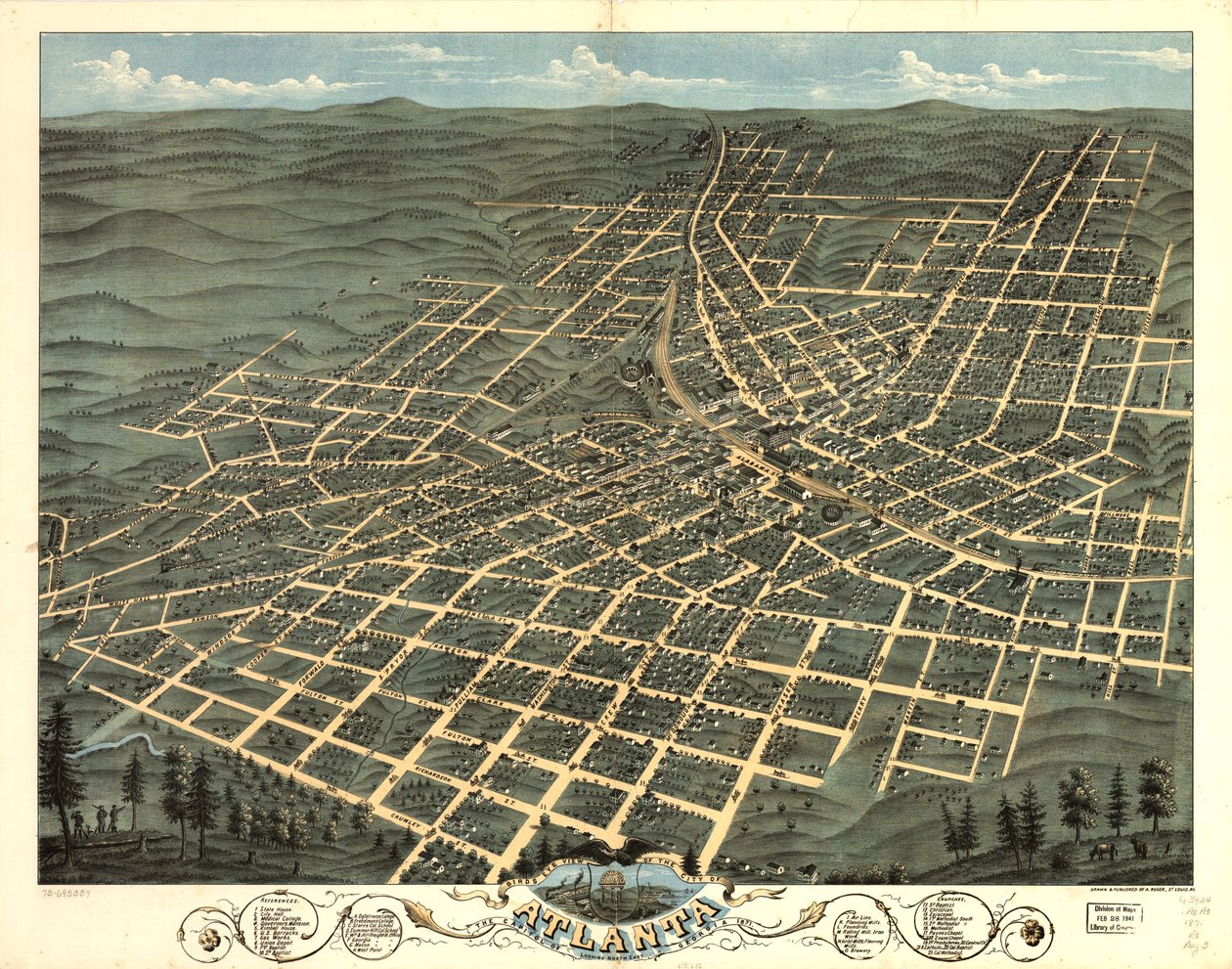 Vista aérea da cidade de Atlanta, a capital da Geórgia, 1871. LOC 73693339 de A. Ruger