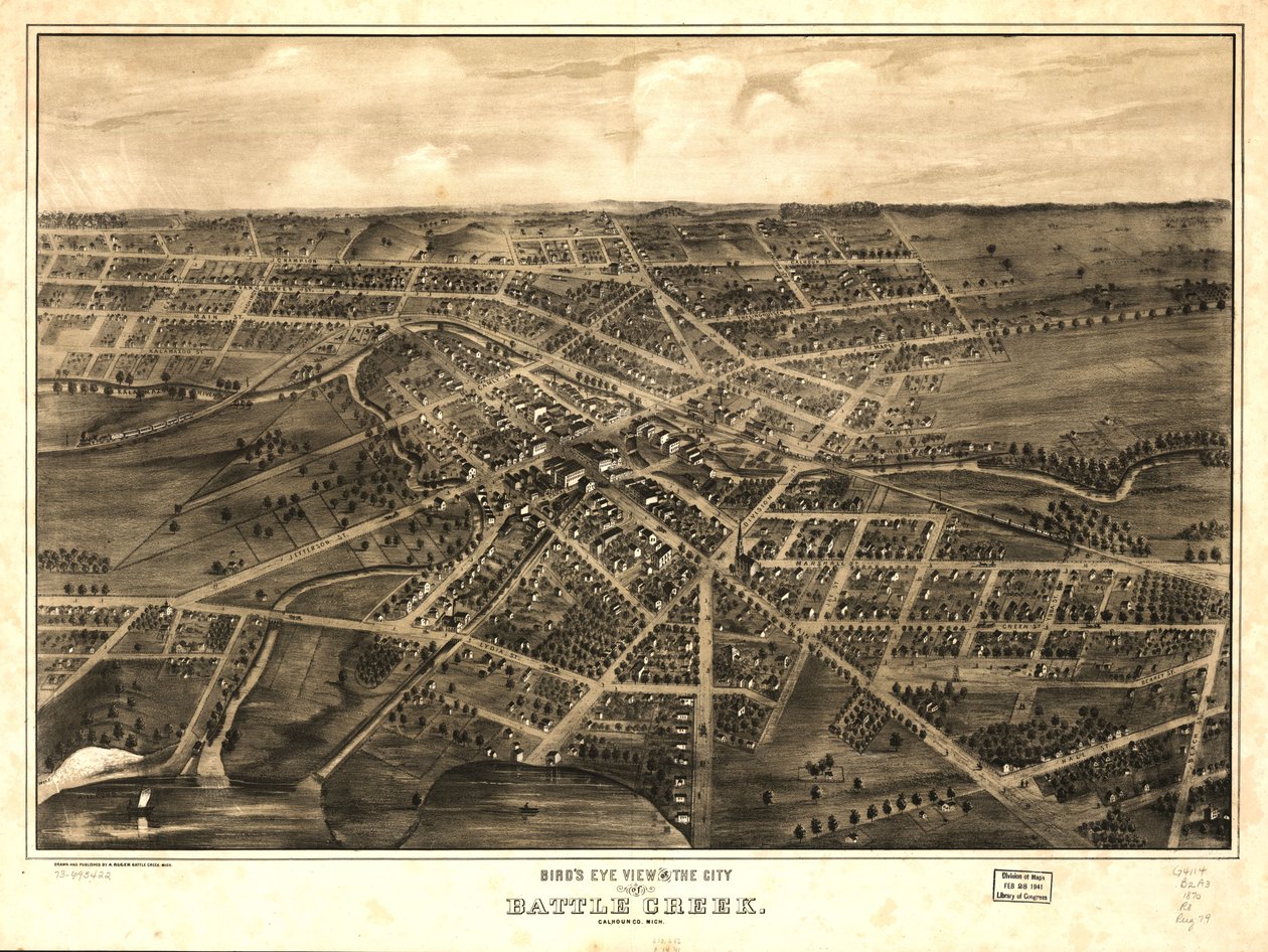 Vista aérea da cidade de Battle Creek, Calhoun Co., Michigan. LOC 73693422 de A. Ruger