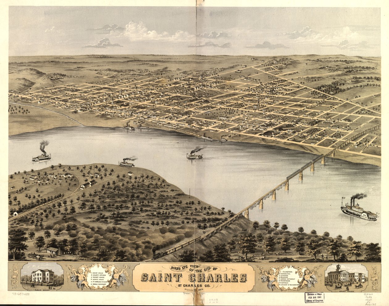 Vista aérea da cidade de Saint Charles, St. Charles Co., Missouri 1869. LOC 73693488 de A. Ruger