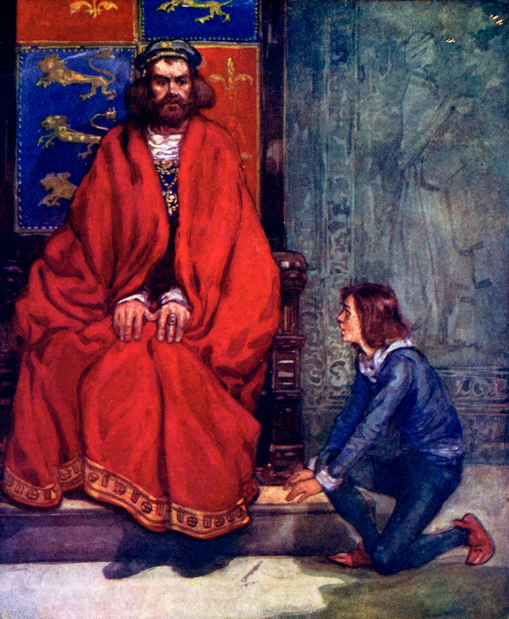 O menino se ajoelhou diante do rei e gaguejou a história, 1120, 1905 de A. S. Forrest