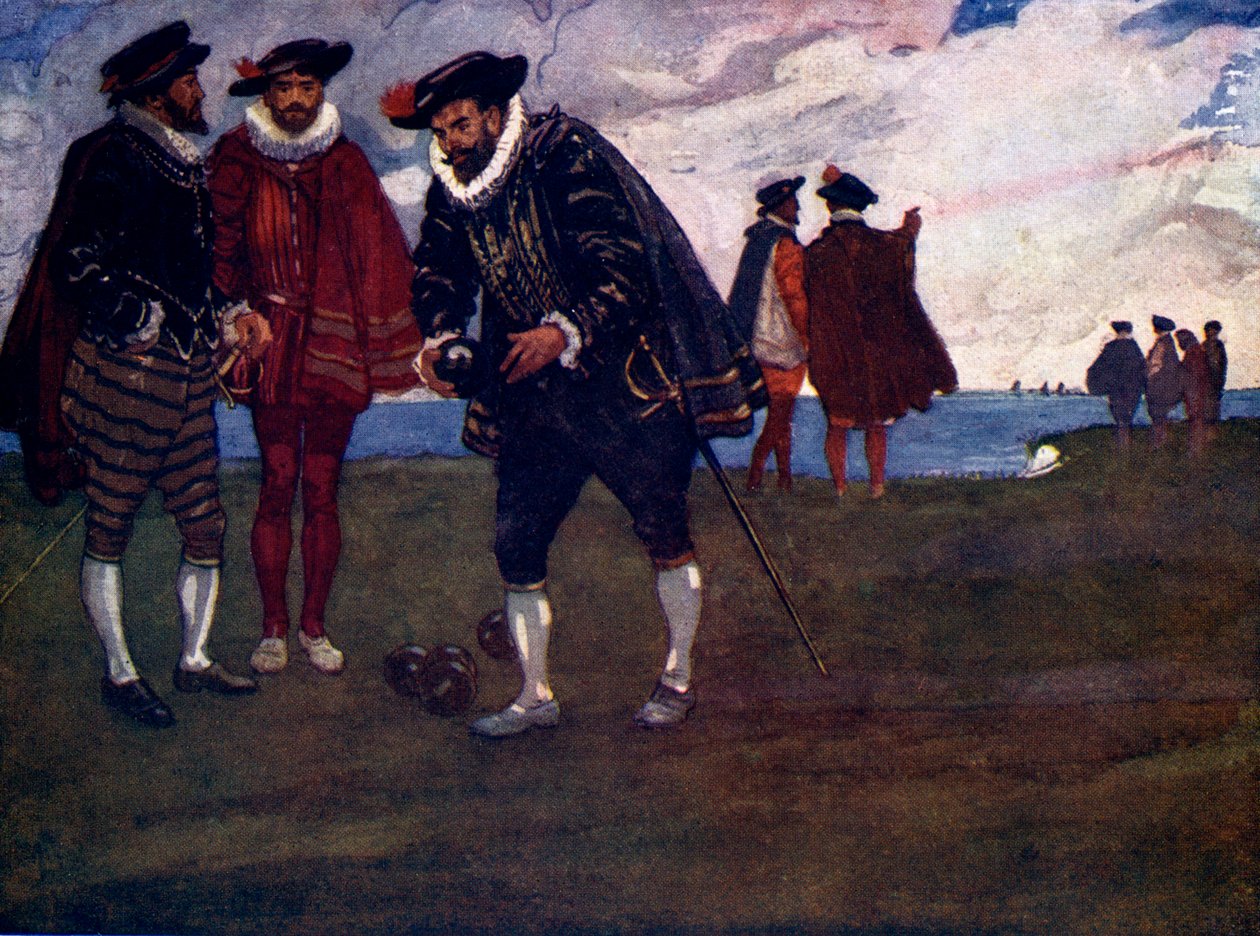 Há tempo para terminar o jogo e vencer os espanhóis também, disse Drake, 1588, 1905 de A. S. Forrest