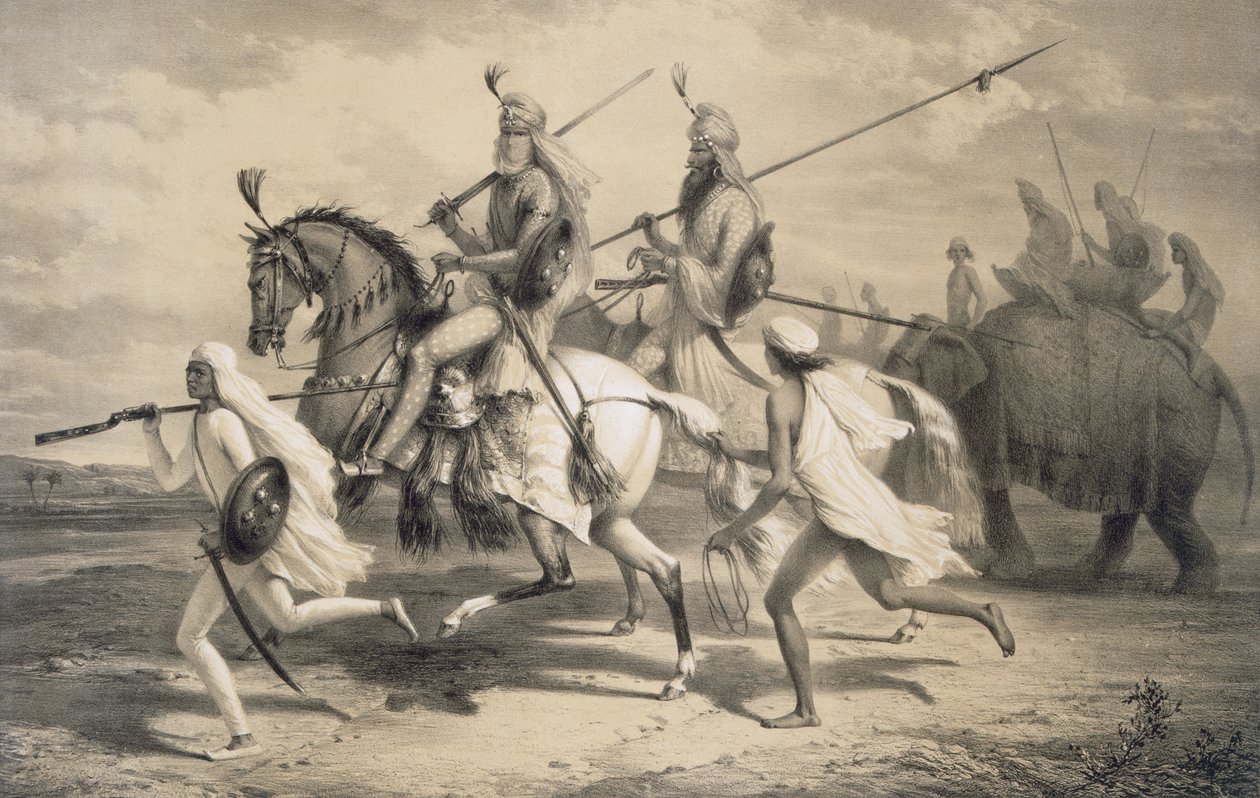 Sikh Chieftans indo Caçar, de &39;Voyages in India&39;, pub. por Smith, Elder und Co., 1858 de A. Soltykoff