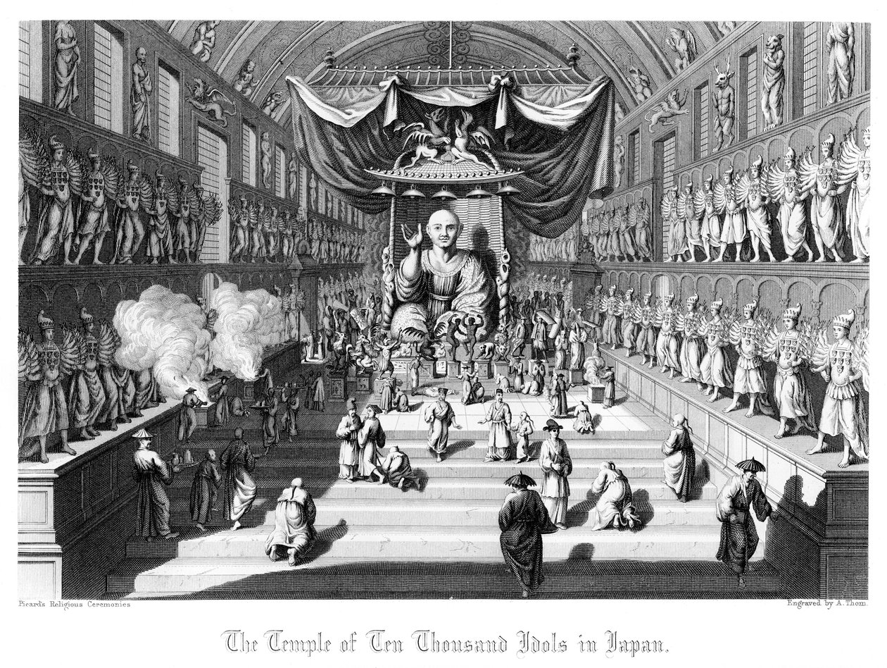 O templo dos dez mil ídolos no Japão, c1860. de A. Thom