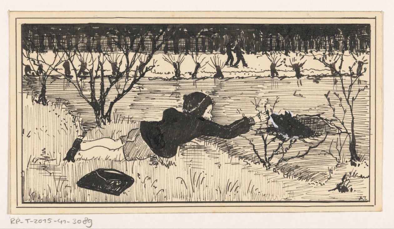 Garota tenta resgatar cachorro de velório de A. Tinbergen (signed by artist)