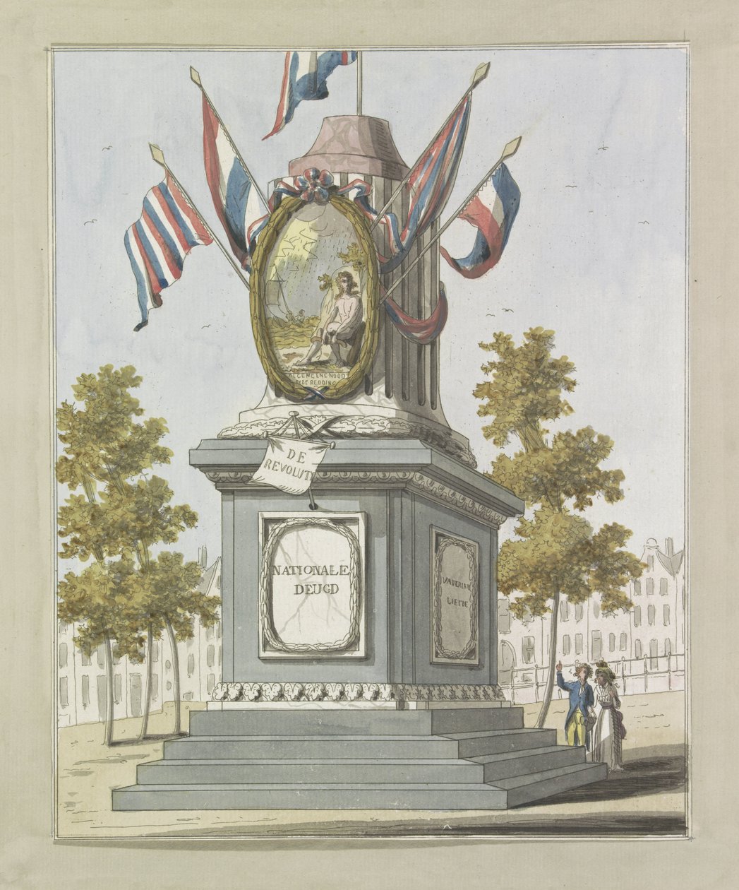 A Revolução, decoração na Place Royale, 1795 Dez placas das decorações no Alliantiefeest em Amsterdã em 1795 (título da série) de A. Verkerk
