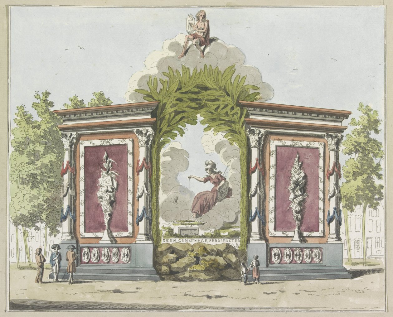 Artes e ciências, decoração no Noordermarkt, 1795
Dez pratos das decorações na festa da Aliança em Amesterdão em 1795 (título da série) de A. Verkerk