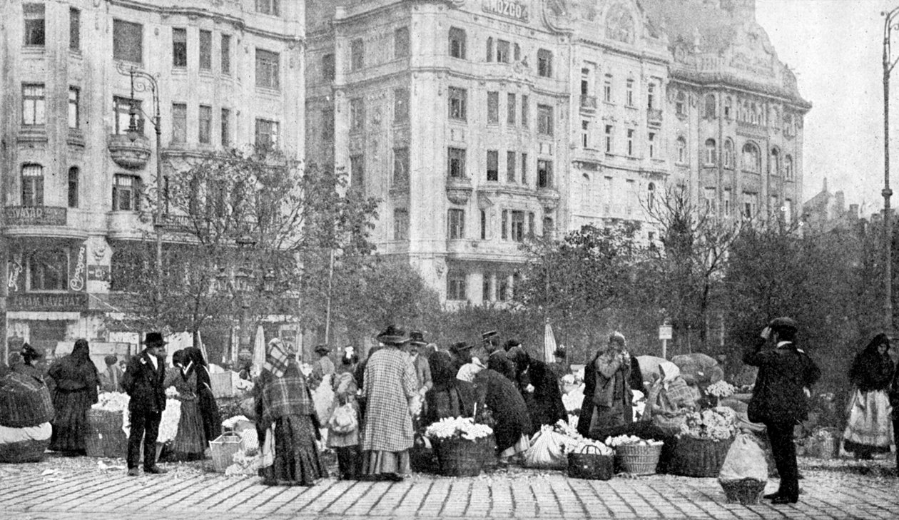 Grande mercado de flores, Budapeste, Hungria, 1922. de A. W. Cutler