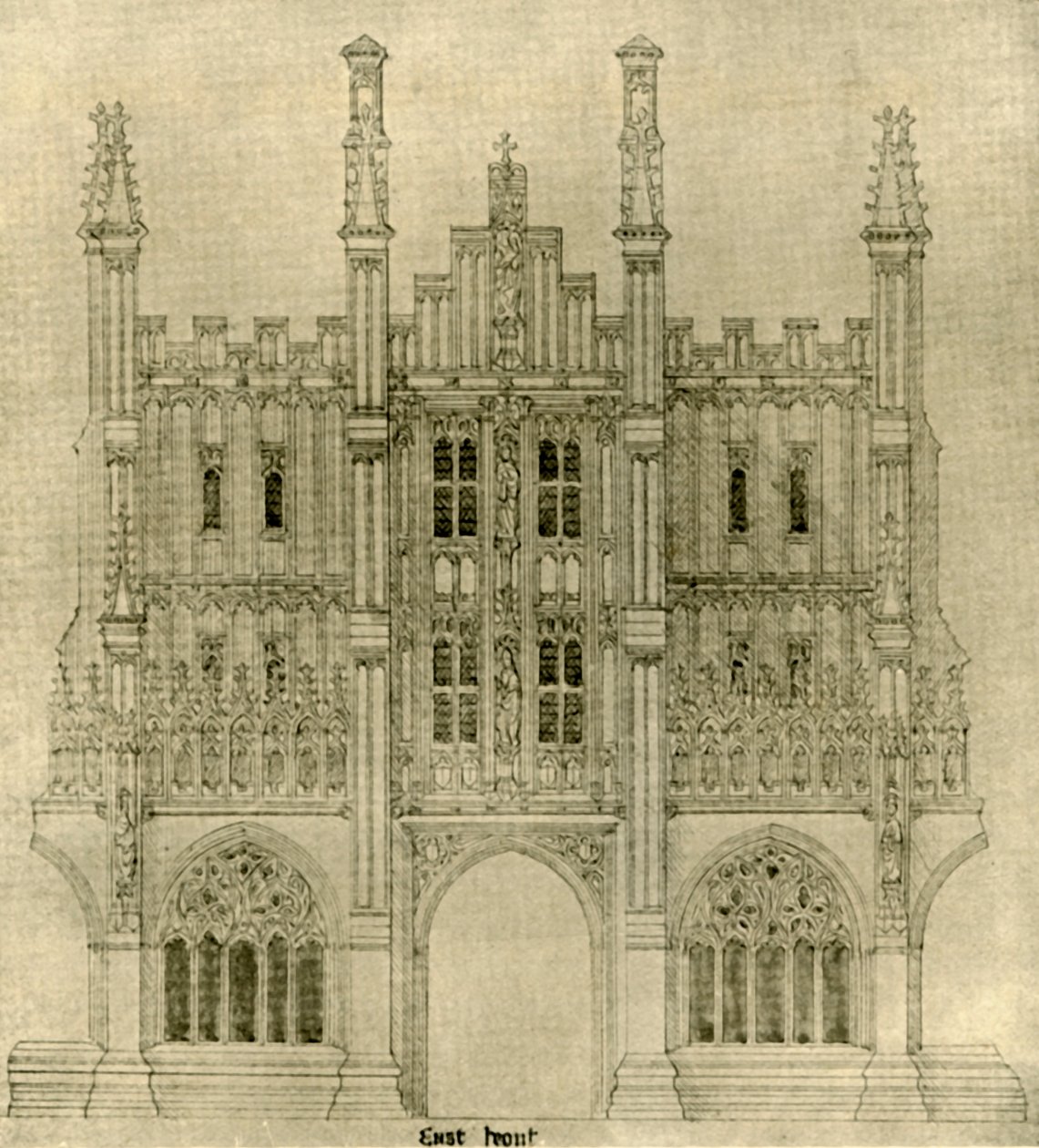 Desenho arquitetônico: frente leste, 1833-1834, 1906. de A. W. N. Pugin
