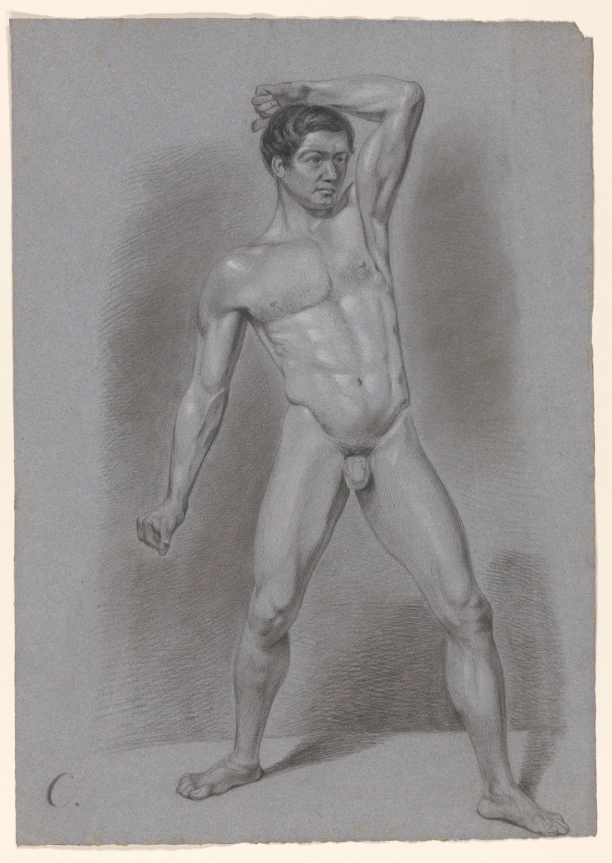 Nu masculino em pé, visto de frente de A. Waterloo (attributed to)