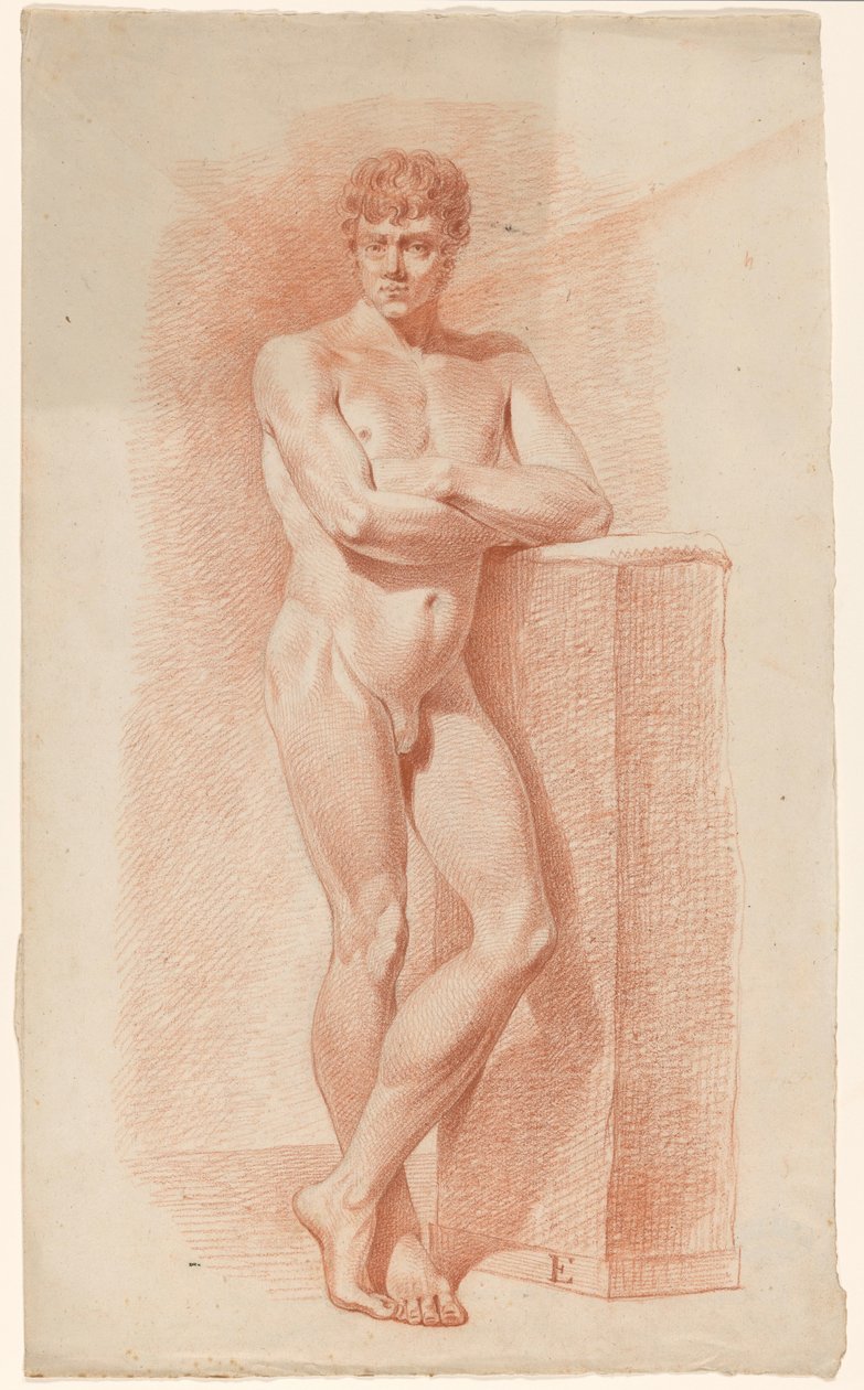 Nu masculino em pé, visto de frente de A. Waterloo (attributed to)