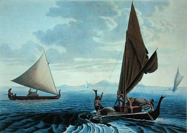 Vista da Ilha de Tiniano: Dugout Canoes from the Caroline Islands, de 