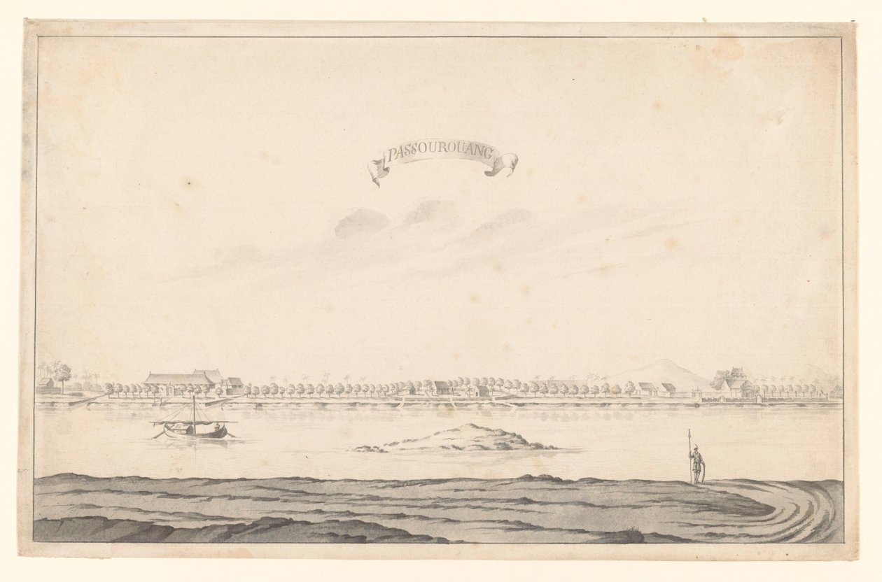 Vista de Passoeroean Passourouang (título no objeto) de A. de Nelly (possibly)