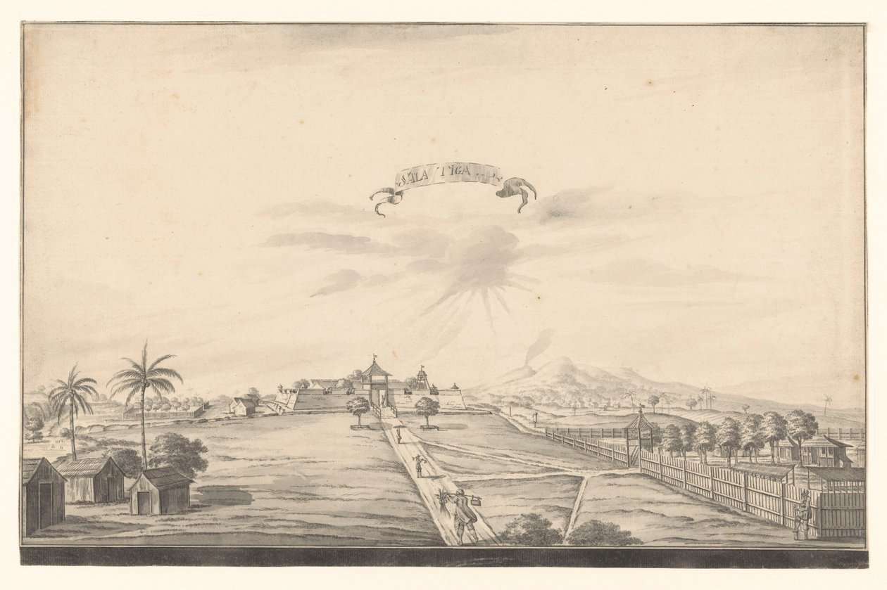 Vista da fortaleza de Salatiga Salatiga (título no objeto) de A. de Nelly (possibly)